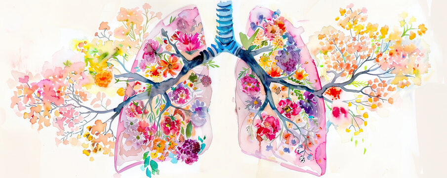 Stunning artistic representation of human lungs using vibrant floral patterns, blending anatomy with nature.