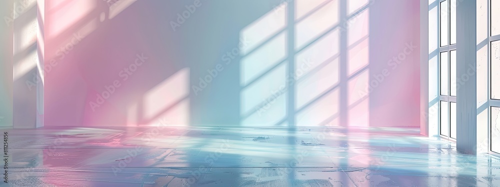 Poster minimalistic abstract pastel background with shadow and light from windows, product presentation con