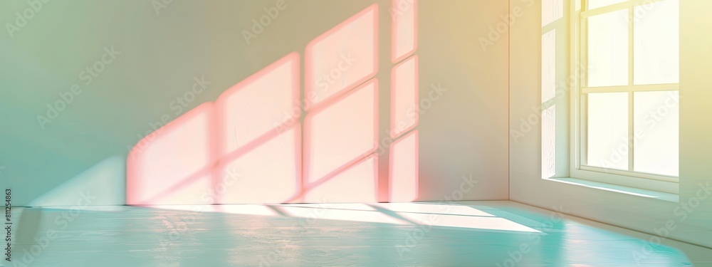 Poster minimalistic abstract pastel background with shadow and light from windows, product presentation con