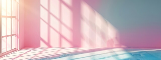 minimalistic abstract pastel background with shadow and light from windows, product presentation concept