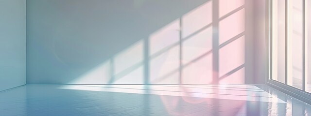 minimalistic abstract pastel background with shadow and light from windows, product presentation concept