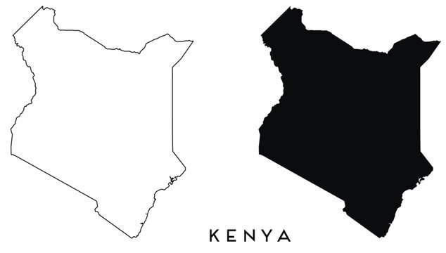 Kenya map outlined and black vector set