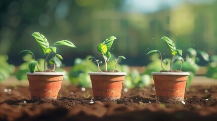 Plastic pots with various vegetables seedlings. Planting young seedlings on spring day. Growing own fruits and vegetables in a homestead. hyper realistic 