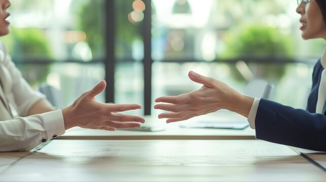 An illustration of a conflict mediation concept, depicting a professional mediator facilitating a settlement and peace agreement process between two opposing parties to resolve a dispute.