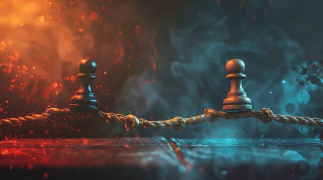 An image illustrating the concept of conflict mediation, showcasing two individuals or groups with opposing views engaging in a dispute, with a mediator facilitating communication and resolution.