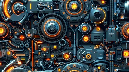 A highly detailed 3D rendering of a steampunk machine - obrazy, fototapety, plakaty