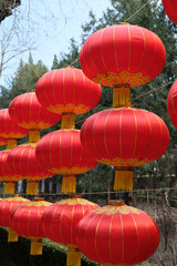 decoration of red Chinese lanterns on the street of Beijing