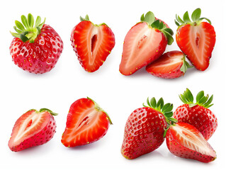 Set of strawberry with slice fruits isolated on white