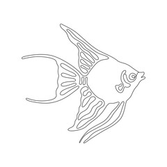 Scalar fish is hand-drawn in one continuous line. Vector illustration isolated on a white background.