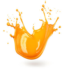 Orange juice splash with drops isolated on white background