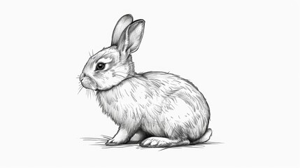 Line drawing of rabbit over white background.