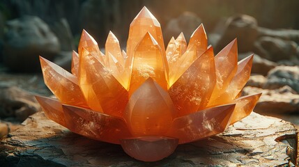   A large orange piece of glass sits atop wooden planks