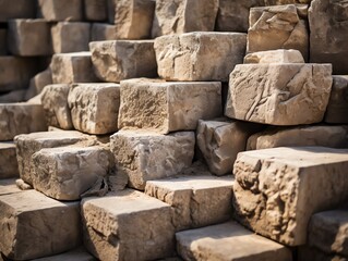 A detailed closeup of the weathered stone blocks of a pyramid, highlighting the intricate craftsmanship and the ravages of time on these ancient structures
