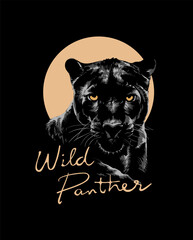 wild panther calligraphy slogan with panther face hand drawn vector illustration on black background