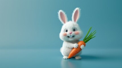 Fototapeta premium 3D Cartoon character of happy rabbit with a carrot