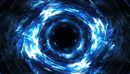 abstract blue glowing background with circular portal, black space in the center, futuristic Generative AI