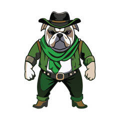 A cowboy bulldog vector logo, exuding western grit with a dash of canine charm, encapsulating rugged frontier spirit.	