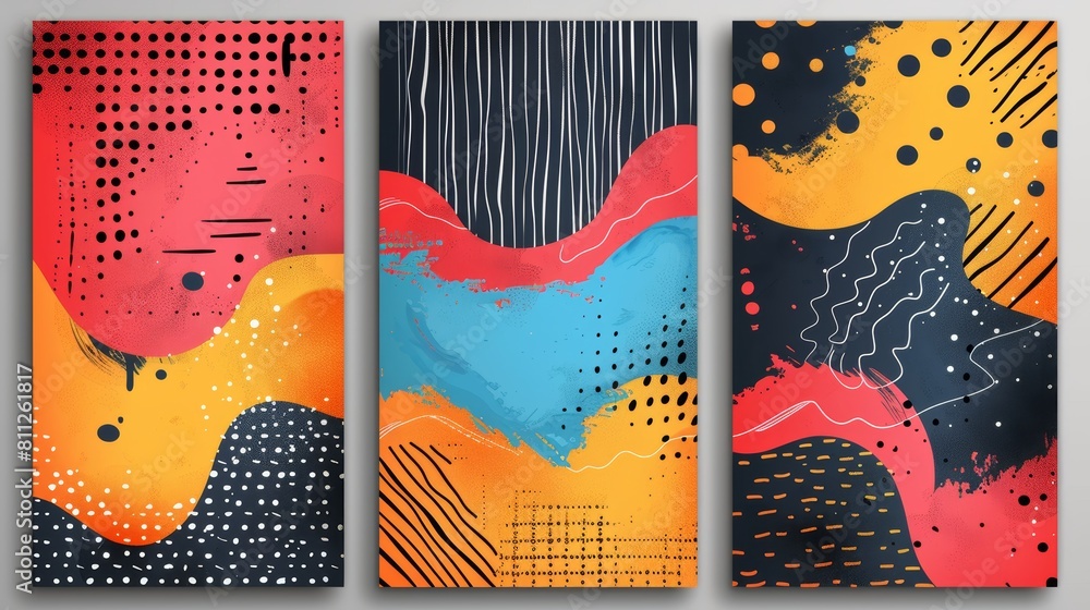 Aufkleber vibrant abstract art panels with psychedelic and geometric patterns for creative design projects