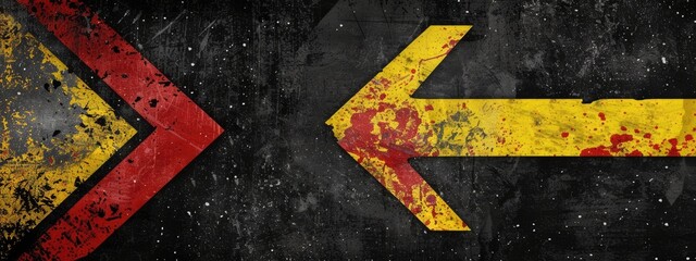 Arrows background. yellow and red arrows on black grunge background