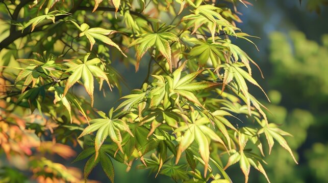Acer palmate tree leaves Japanese maple in park realistic