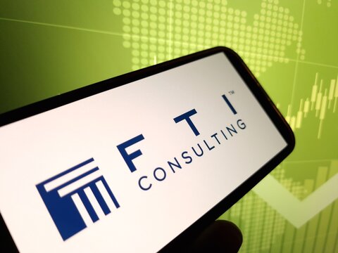 Konskie, Poland - May 10, 2024: FTI Consulting company logo displayed on mobile phone