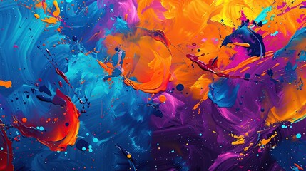 Colorful paint splashes isolated on black background. 3d.