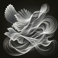Ethereal white light waves swirl in a captivating dance of abstract art