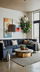 Fototapeta premium Eclectic Fusion: Modern Interior Inspired by Collage Art, background for cellphone, mobile phone, ios, android, instagram stories