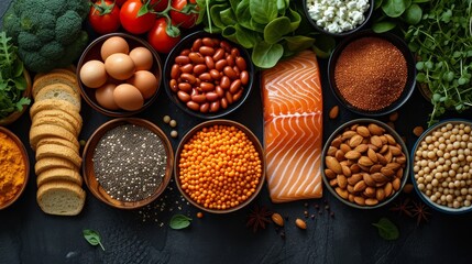 Vitamins consume whole grains, lean meats, poultry, fish, eggs, dairy, legumes AI generated