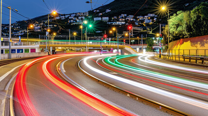 A busy street with a lot of traffic and lights