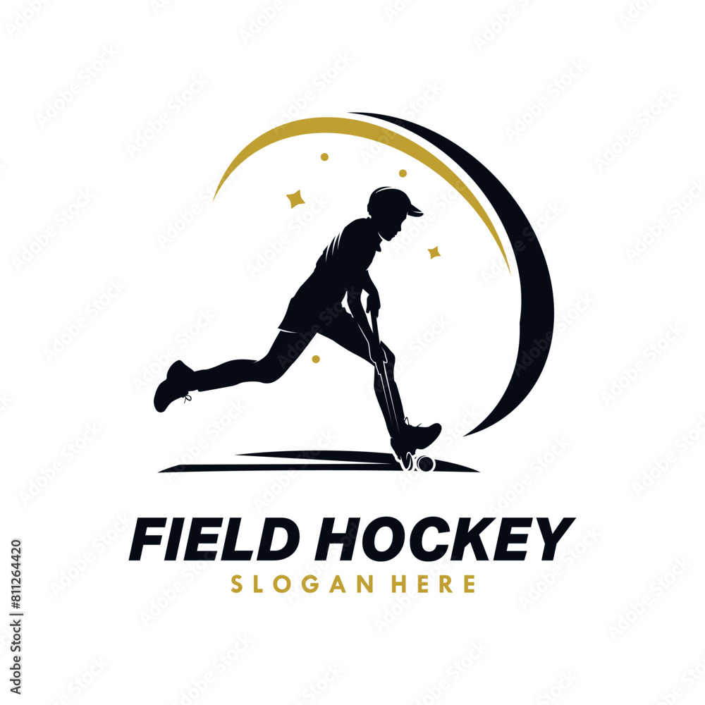 Sticker Man Field Hockey Silhouette logo design template