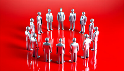 Dynamic Business Team Achieving Targets Through Effective Collaboration represented by Glossy Humanoids shapes business concept Teamwork 