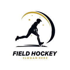 Man Field Hockey Silhouette logo design template