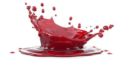 Red juice wine splash with drops isolated on white background