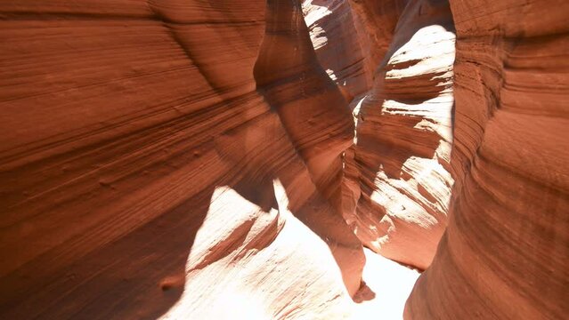 Beautiful wide-angle view of incredible sandstone formations in famous Antelope Canyon on a sunny day, American Southwest, Arizona, USA