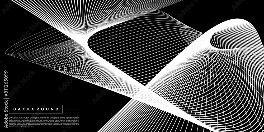 Wall mural black flowing blend line grid abstract background