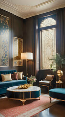 Luxurious Fusion: Modern Interior with Art Nouveau Influence, background for cellphone, mobile phone, ios, android, instagram stories