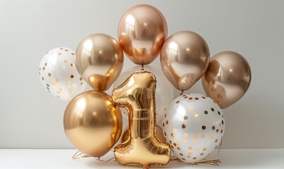 Golden Balloons Celebrating a First Anniversary.