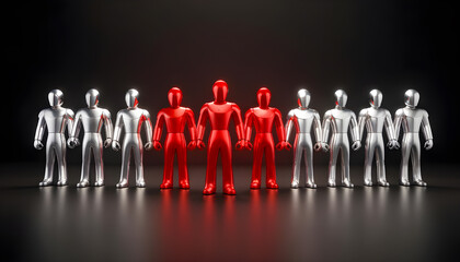 Dynamic Business Team Achieving Targets Through Effective Collaboration represented by Glossy Humanoids shapes business concept Teamwork 