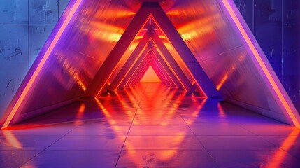 Abstract flying in futuristic corridor with triangle realistic