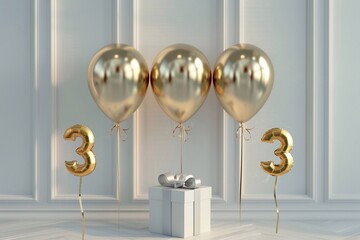 Happy 33th birthday gold surprise balloon and box