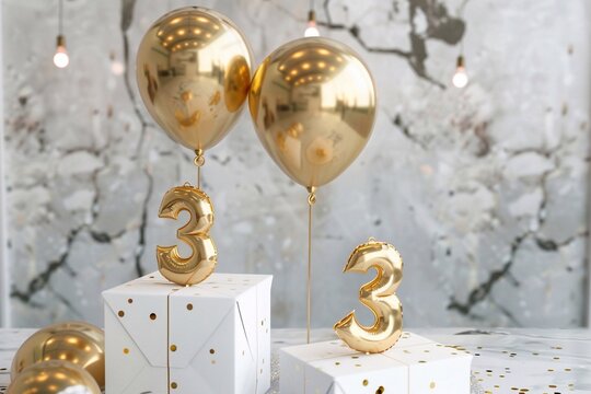 Happy 33th birthday gold surprise balloon and box