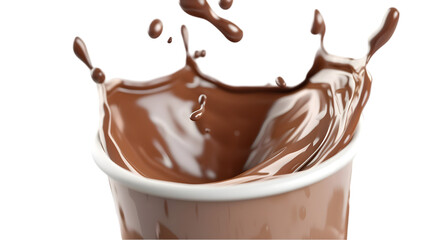 A cup of chocolate with chocolate coming out isolated on transparent background. 