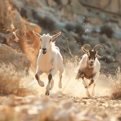 goats running at field