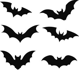 Black silhouettes of bats set on white background.
