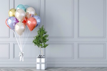 Happy birthday  surprise balloon and box with copy space