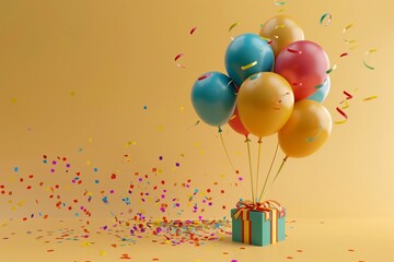 Happy birthday  surprise balloon and box with copy space
