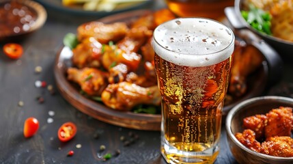 delicious chicken wings with a beer
