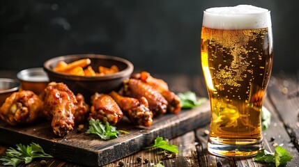 delicious chicken wings with a beer
