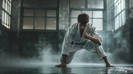 Jiu Jitsu master practices attack or defense posture